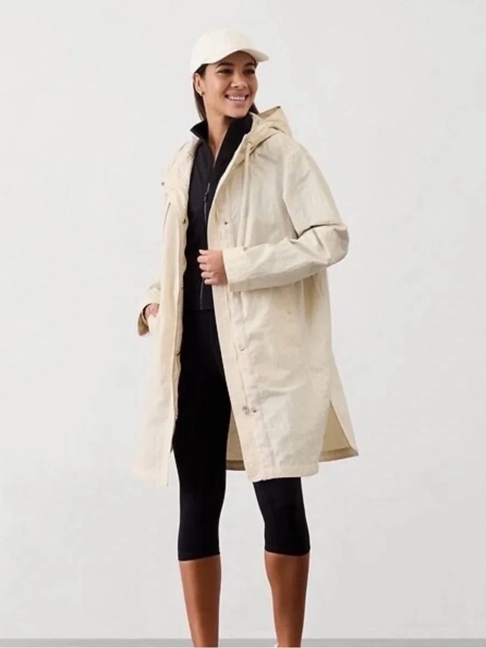 Athleta Everywhere Anorak Long Hooded Jacket Ivory NWT M